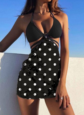 Women's Bikinis Polka Dot Halter Beach Vacation 3-Piece Bikini Bathing Suits