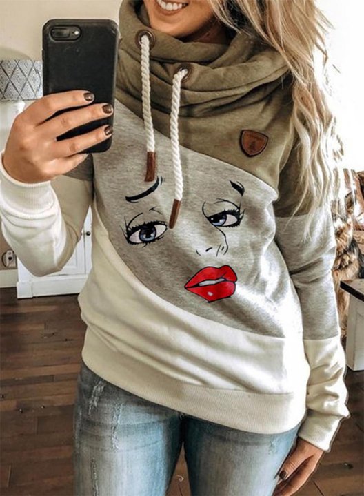 Women's Hoodies Portrait Turtleneck Drawstring Color Block Abstract Long Sleeve Casual Hoodies