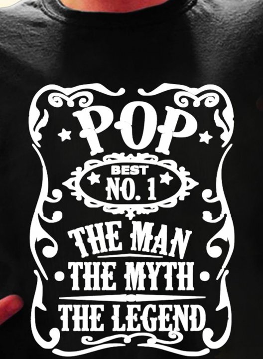 Men's Pop Pop The Man The Myth The Legend Letter Graphic T-shirts Casual Summer Solid Round Neck Short Sleeve T-shirts