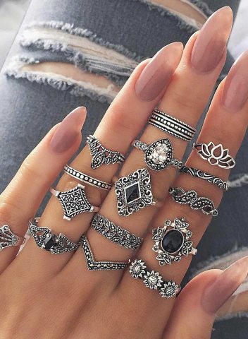 Women's Rings 15-piece Bohemian Vintage Anemone Ring Set