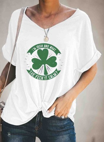 Women's St Patrick's Day T-shirts Clover I'm Irish What The Feck is Calm Shirt Short Sleeve V Neck Daily T-shirt