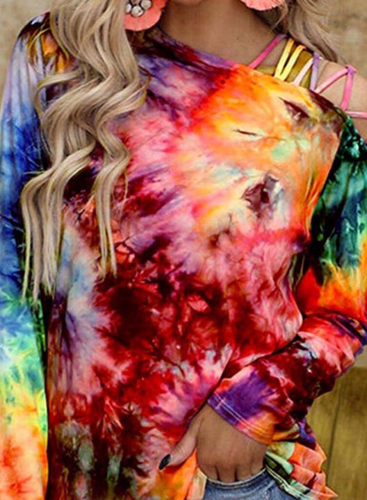 Women's Pullovers Tiedye Color Block Long Sleeve Casual Pullover