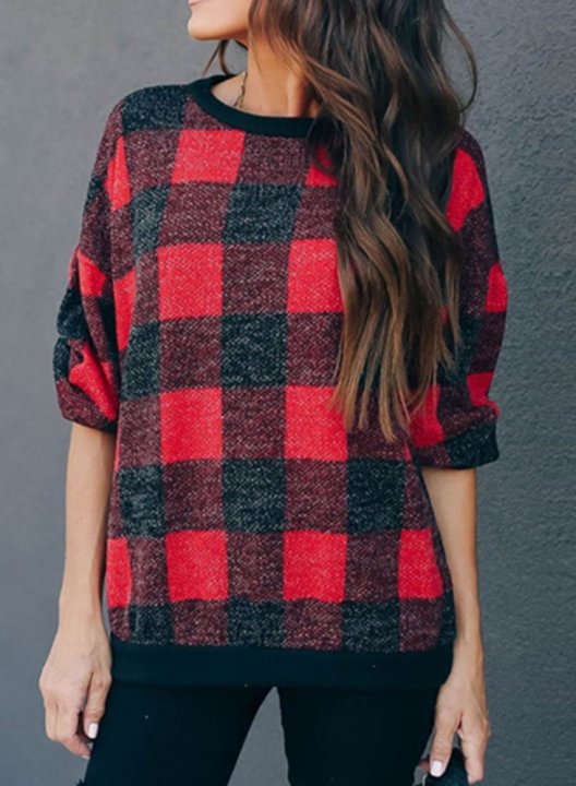 Fashionable Color Block Plaid Sweatshirt