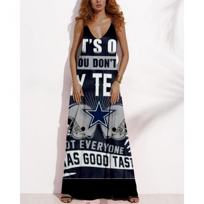 Women's Summer DALLAS COWBOYS Fan Print V-neck Sleeveless Loose Long A-line Dress