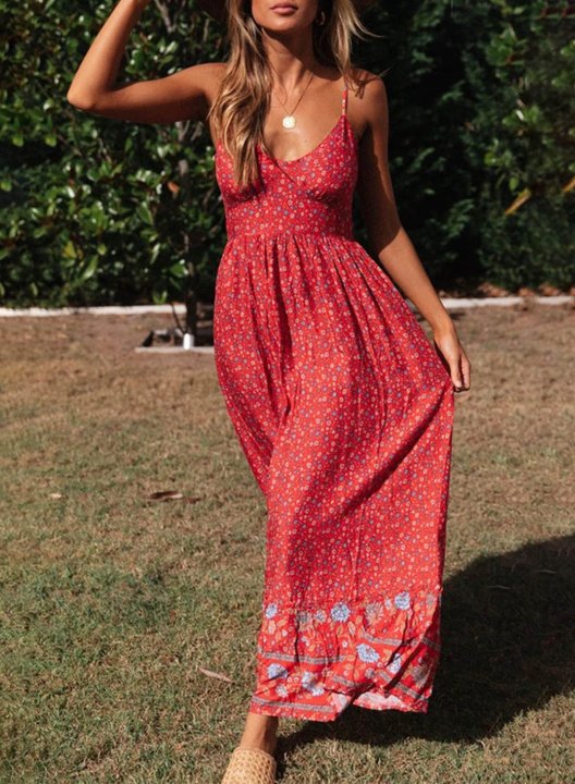 Women's Maxi Dresses Floral Sleeveless V Neck Casual Daily Maxi Dress