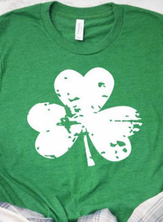 Women's T-shirts St Patrick's Day Shamrock Print Short Sleeve Round Neck Daily T-shirt