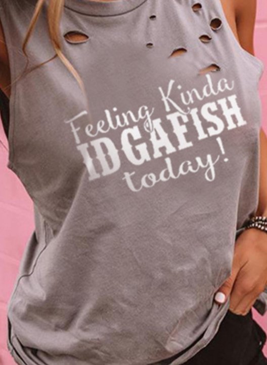 Women's Feeling Kinda IDGAF-ish today Tank Tops Casual Solid Cut-out Letter Summer Sleeveless Round Neck Tops