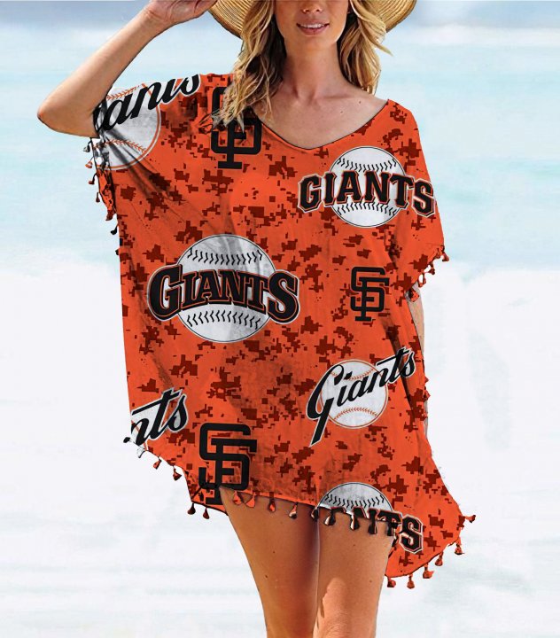 San Francisco 49ers Team series summer women's tassel Chiffon beach blouse