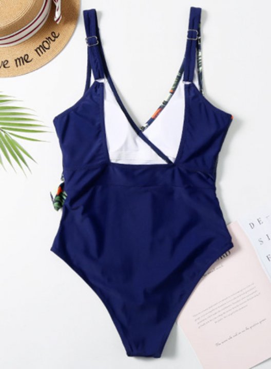 Women's One Piece Swimwear Floral Color Block One-Piece Swimsuit