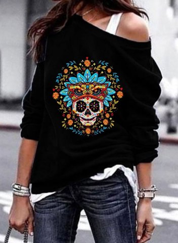 Women's Sweatshirts Tribal One Shoulder Long Sleeve Asymmetric Casual Daily Sweatshirts