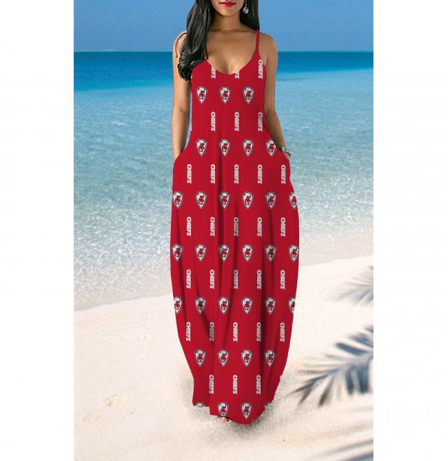 V-neck Kansas City Chiefs Print Sleeveless Sling Long Loose Dress