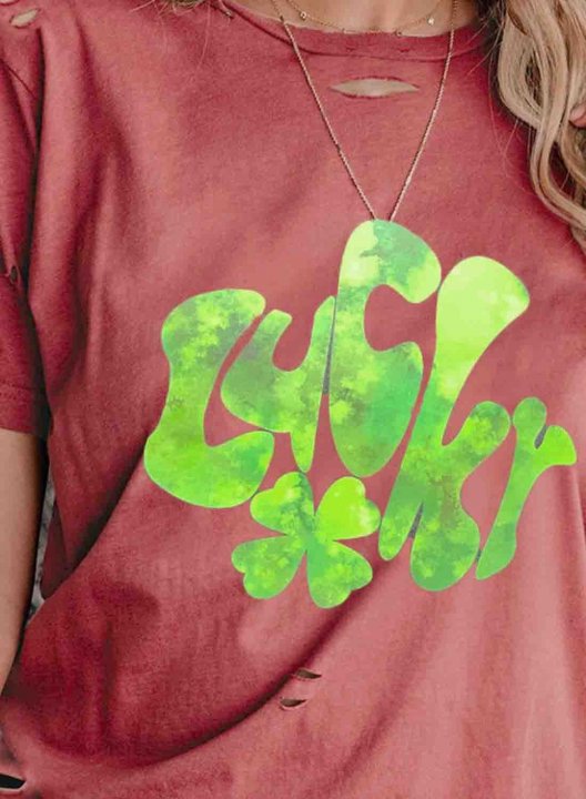 Women's St Patrick's Day Lucky T-shirts Lucky Shamrock Cut-out Color Block Round Neck Short Sleeve Summer Daily Casual T-shirts