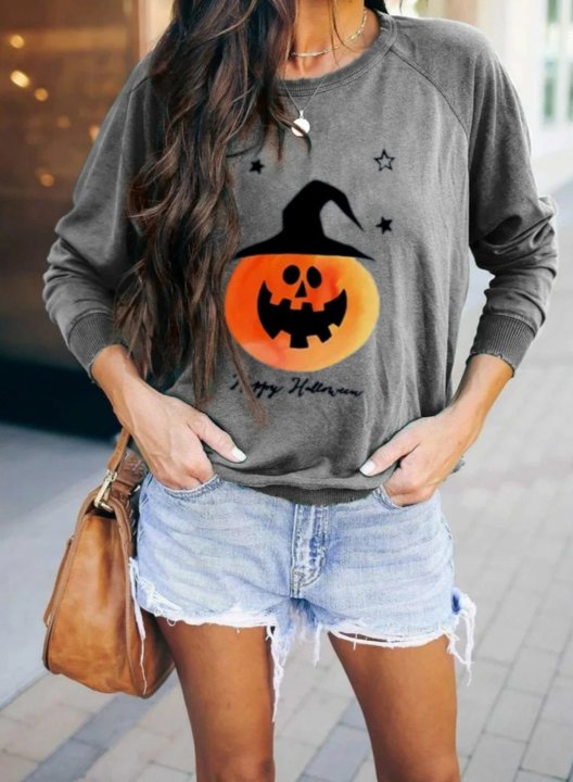 Halloween Printed Fruits & Plants Long Sleeve Round Neck Sweatshirt