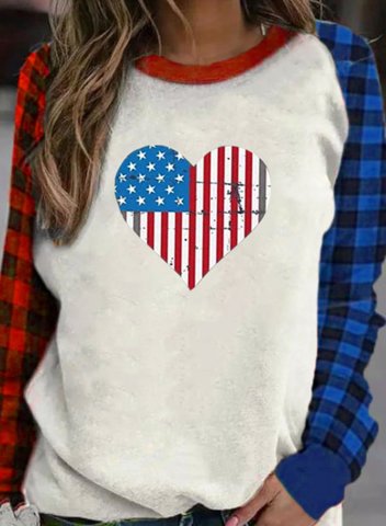 Women's Sweatshirt Plaid Color Block Flag Heart-shaped Round Neck Long Sleeve Casual Daily Pullovers
