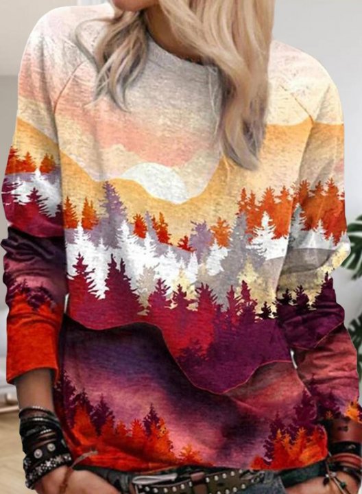 Women's Sweatshirts Abstract Color-block Print Long Sleeve Round Neck Casual Sweatshirt