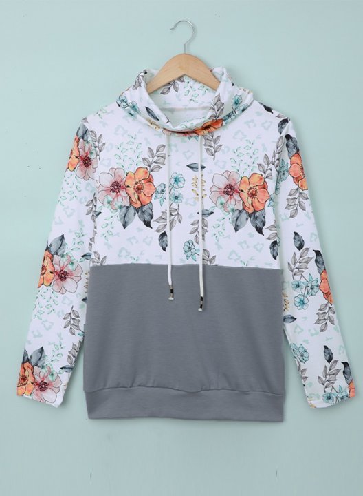 Color Block Long Sleeve High Neck Floral Sweatshirt