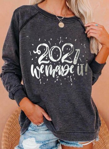 Women's Pullovers Solid Letter Round Neck Long Sleeve Casual Daily Pullovers