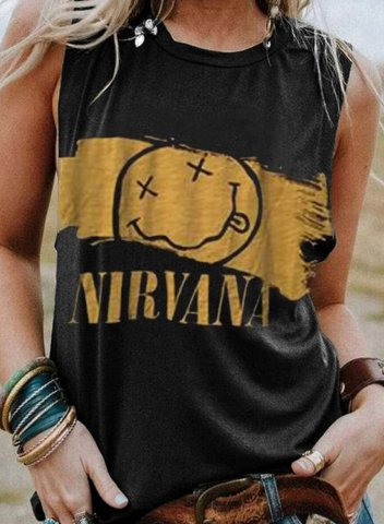 Women's Nirvana Tank Tops Letter Color Block Sleeveless Round Neck Summer Casual Tank Tops