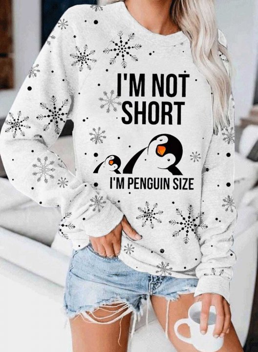 I'm Not Short I'm Penguin Size Women's Sweatshirts Christmas Round Neck Long Sleeve Solid Sweatshirts