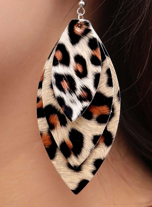 Women's Earrings Leopard Multilayer PU Leather Earrings