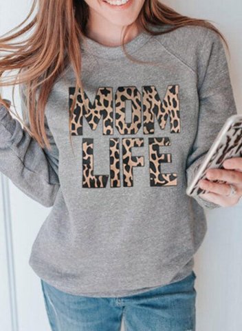 Women's Sweatshirt Letter Print Leopard Round Neck Long Sleeve Sweatshirt