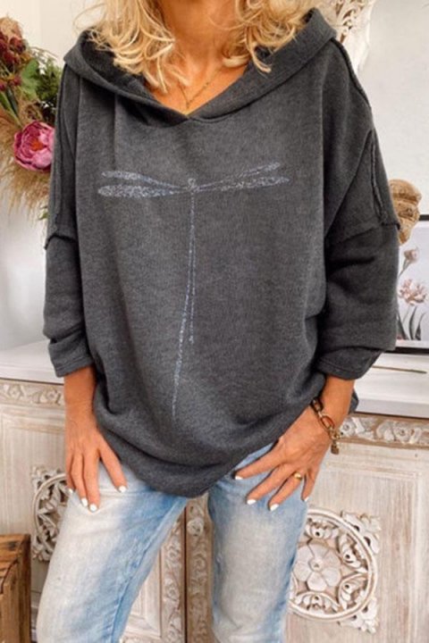 Casual Dragonfly Print Long Sleeves Hoodie