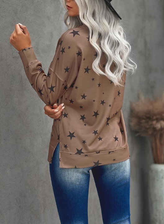 Women Star Print Long Sleeve Round Neck Tunics