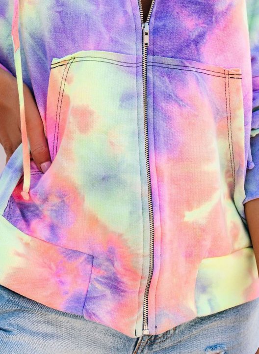 Women Tie-dye Hoodie zip up Sweatshirt Jacket