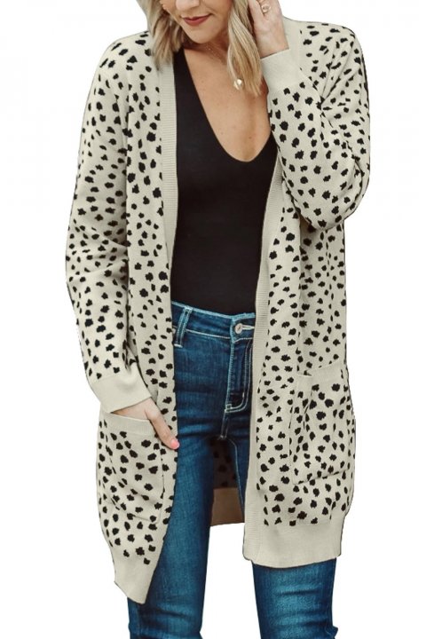 Women's Cardigans Open Front Dotted Print Knit Cardigan