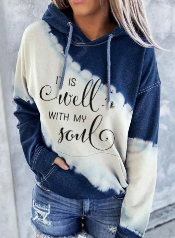 It is Well With My Soul Print Long Sleeve Casual Color Block Letter Hoodie