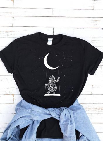 Women's Graphic T-shirts Astronaut Short Sleeve Round Neck Basic T-shirt