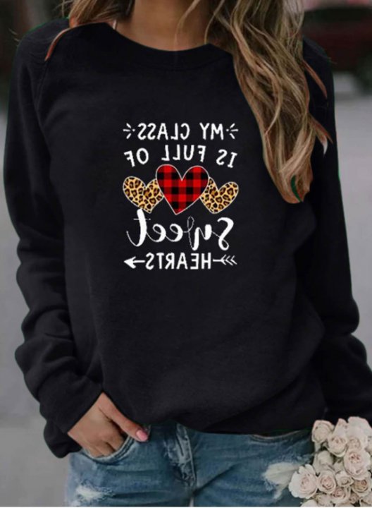 Women's Sweatshirts Letter Heart-shaped Long Sleeve Round Neck Casual Sweatshirt