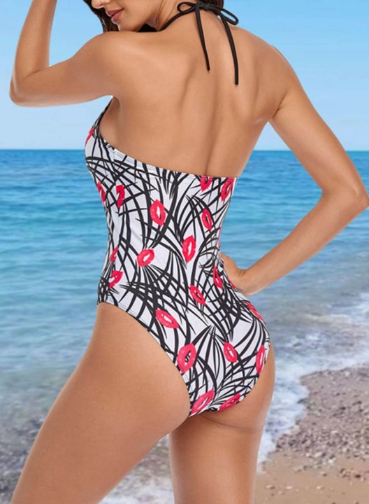 Women's One Piece Swimwear Leopard Color Block Halter Twisted Casual One-Piece Swimsuits One-Piece Bathing Suits