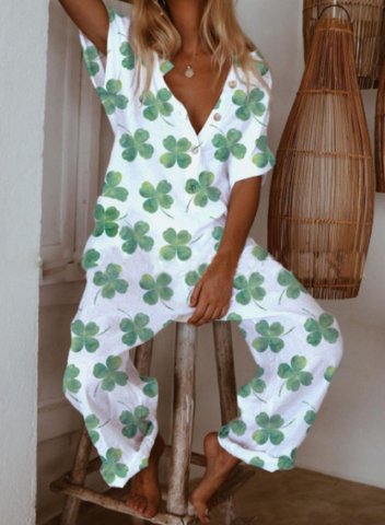 Women's Jumpsuits Straight Clover-prints Mid Waist Ankle-length Daily Casual Jumpsuits