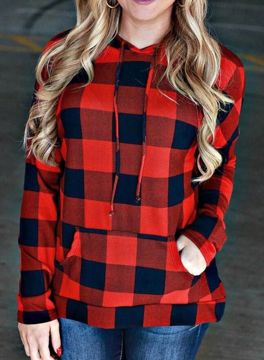 Christmas Plaid Long Sleeve Pocket Hoodie