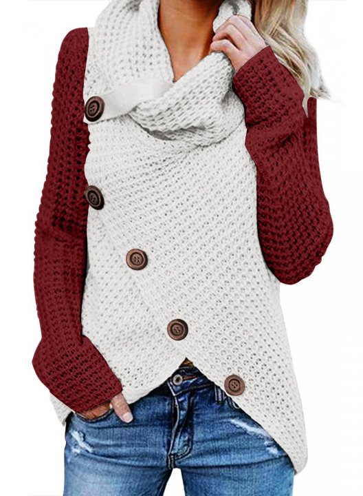 Women's Sweaters High Collar Color Block Turtleneck Sweaters