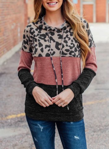 Leopard Print Two-Tone Stitching Casual Sweatshirt