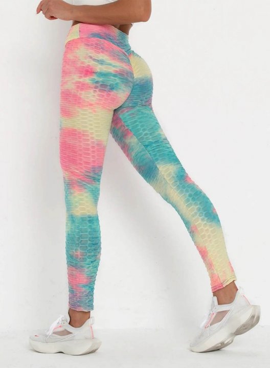 Women's Leggings Slim Color Block Tiedye High Waist Casual Pants