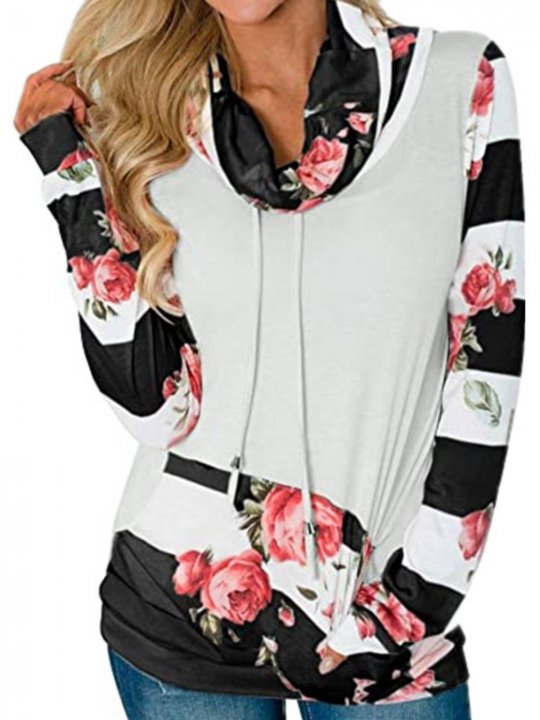 Floral Long Sleeve Cotton-Blend Paneled Sweatshirt