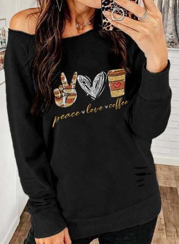 Women's Sweatshirt Cold Shoulder Heart-shaped Solid Letter Round Neck Long Sleeve Casual Daily Pullovers