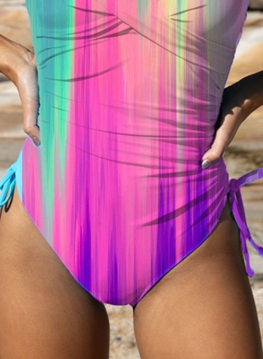 Women's One-Piece Swimsuits One-Piece Bathing Suits Drawstring Criss Cross Multicolor V Neck Swimsuits