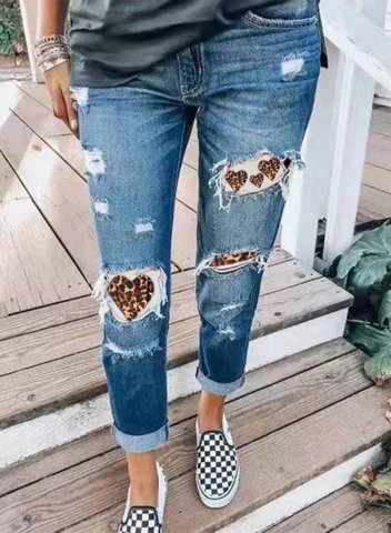 Women's Jeans Slim High Waist Daily Casual Cropped Leopard Patchwork Jeans