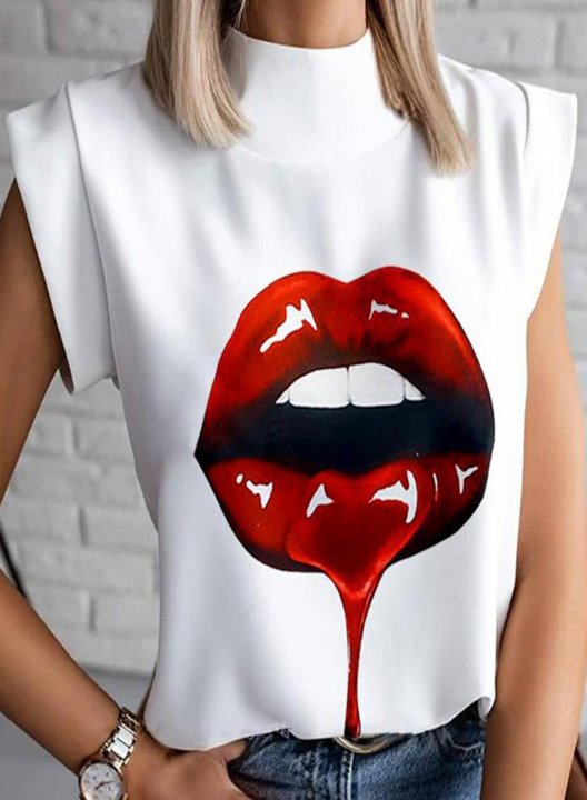 Women's T-shirts Lip Print Short Sleeve Crew Neck Daily T-shirt