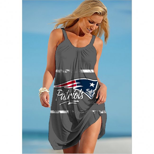 V-neck New England Patriots Team Print Sleeveless Loose Beach Dress