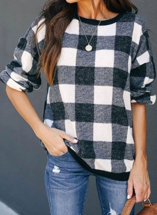 Fashionable Color Block Plaid Sweatshirt