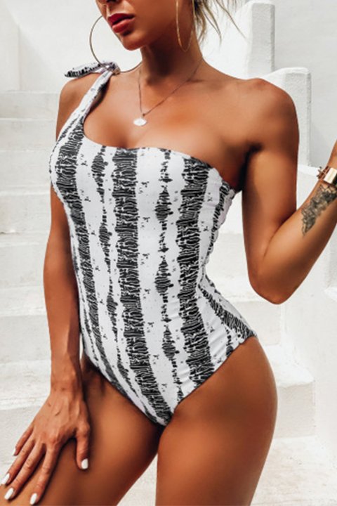 Women's One Piece Swimwear Color Block Asymmetrical Casual One-Piece Swimsuit