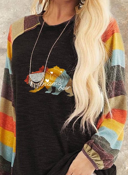 Women's Mama Bear Sweatshirt Casual Color Block Animal Print Round Neck Long Sleeve Daily Pullovers