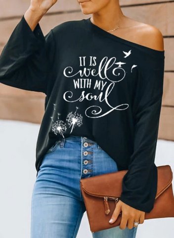 Women's It Is Well With My Soul & Dandelion T-Shirt Letter Long Sleeve Cold-shoulder Casual Sweatshirt