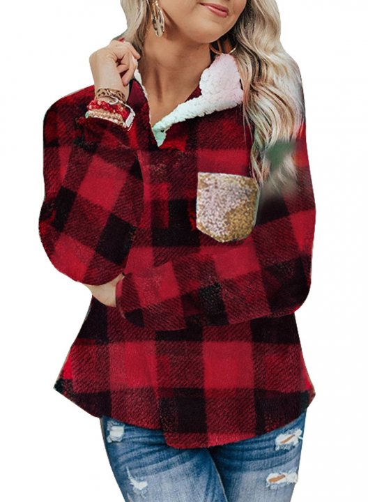 Red Lattice High Neck Long Sleeve Sweatshirt