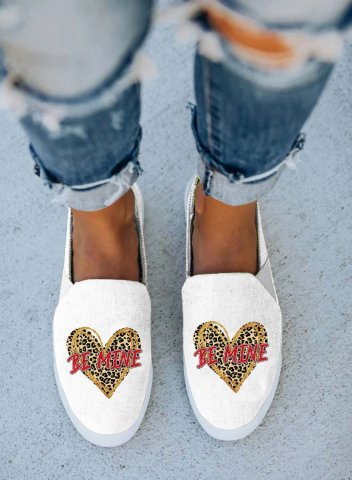Women's Sneakers Canvas Leopard Heart-shaped Flat Casual Sneakers